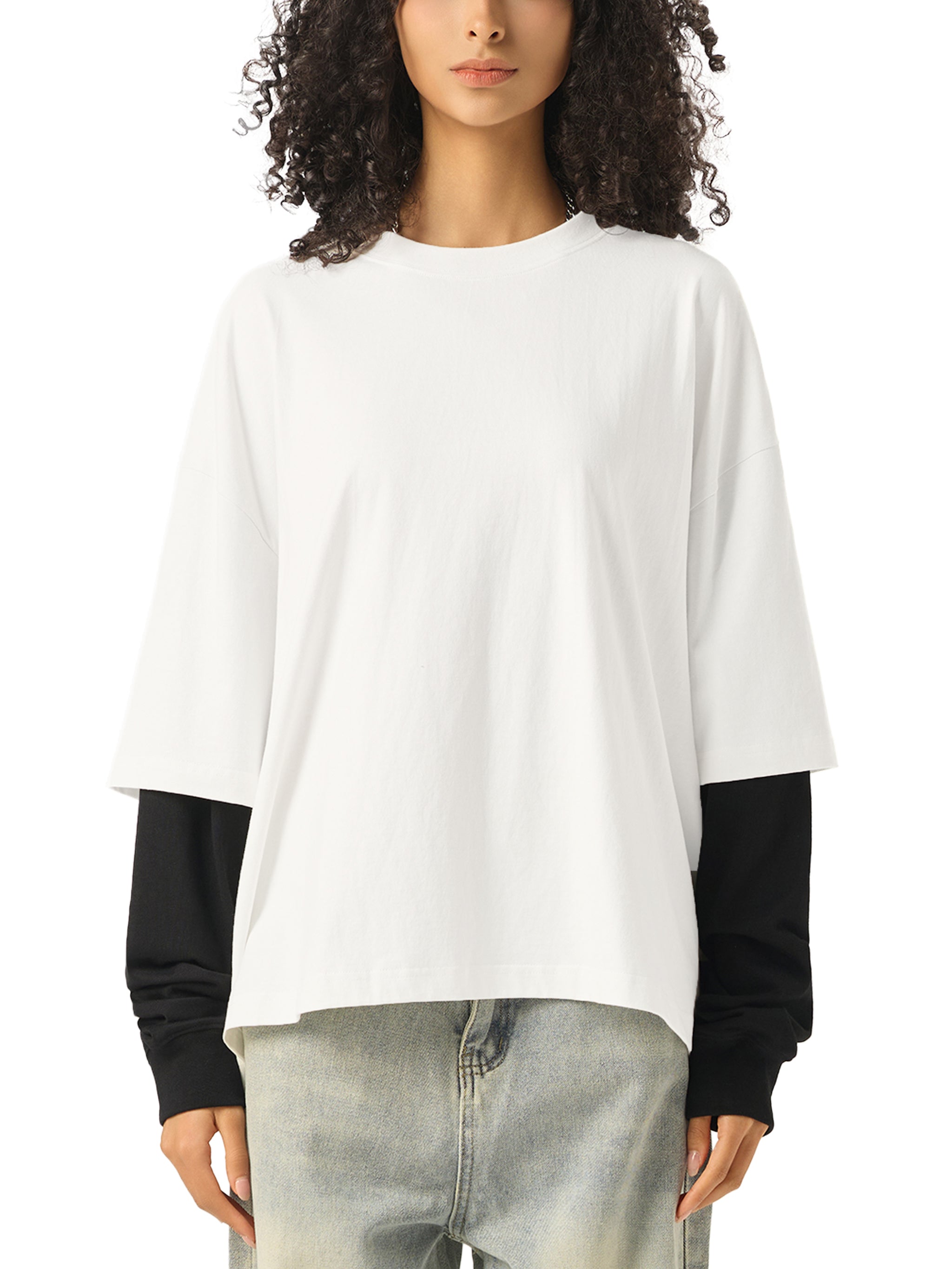 Layered Long Sleeve Cotton T-Shirt